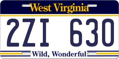 WV license plate 2ZI630
