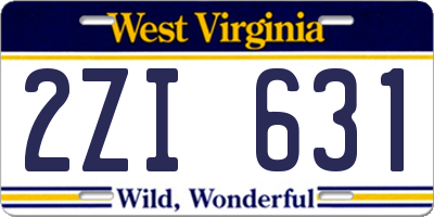 WV license plate 2ZI631