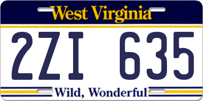 WV license plate 2ZI635