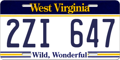 WV license plate 2ZI647