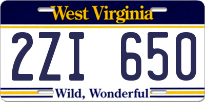 WV license plate 2ZI650