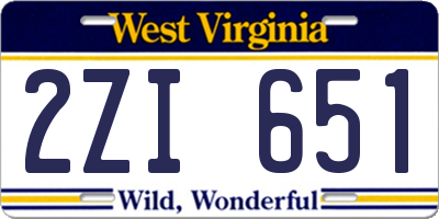 WV license plate 2ZI651
