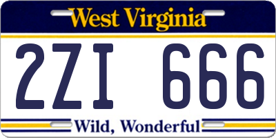 WV license plate 2ZI666