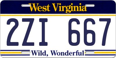WV license plate 2ZI667