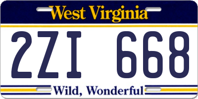 WV license plate 2ZI668