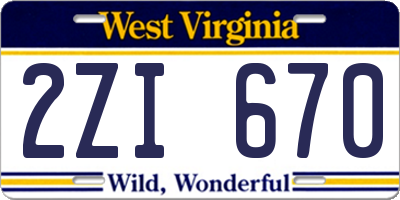 WV license plate 2ZI670