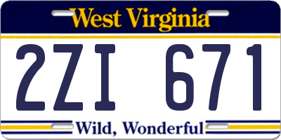 WV license plate 2ZI671