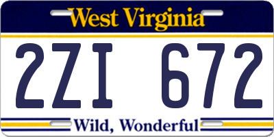 WV license plate 2ZI672