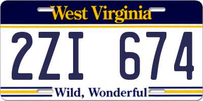WV license plate 2ZI674