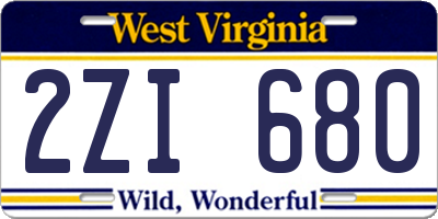 WV license plate 2ZI680