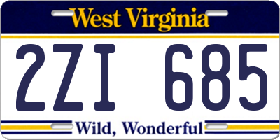 WV license plate 2ZI685