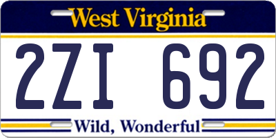 WV license plate 2ZI692