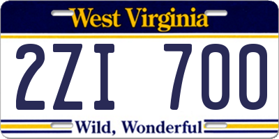 WV license plate 2ZI700