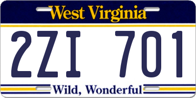 WV license plate 2ZI701