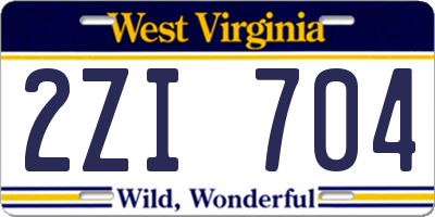WV license plate 2ZI704
