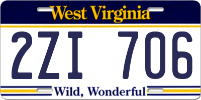 WV license plate 2ZI706