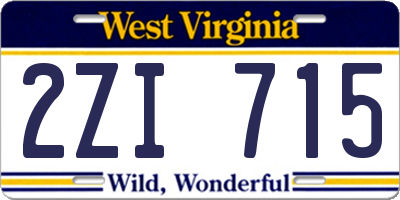 WV license plate 2ZI715