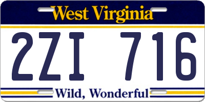 WV license plate 2ZI716