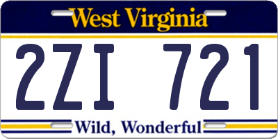 WV license plate 2ZI721