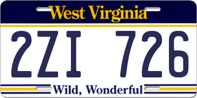 WV license plate 2ZI726