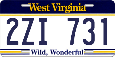 WV license plate 2ZI731