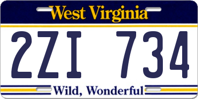 WV license plate 2ZI734