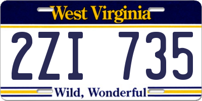 WV license plate 2ZI735