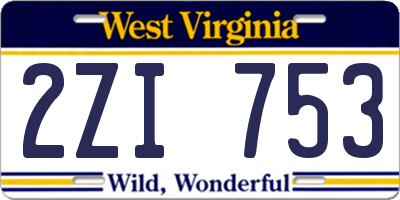 WV license plate 2ZI753