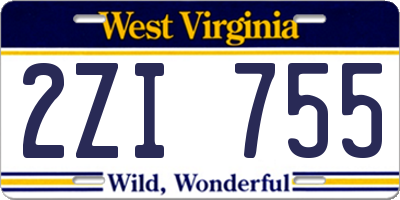 WV license plate 2ZI755