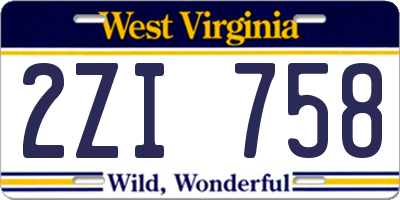 WV license plate 2ZI758