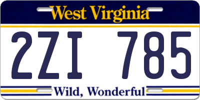 WV license plate 2ZI785