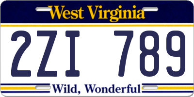 WV license plate 2ZI789