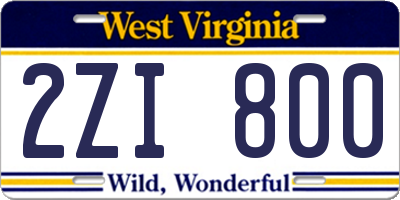 WV license plate 2ZI800