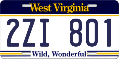 WV license plate 2ZI801
