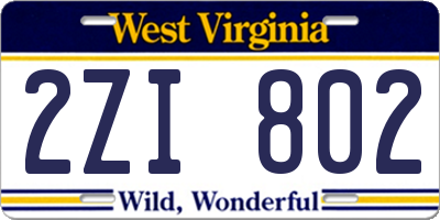 WV license plate 2ZI802