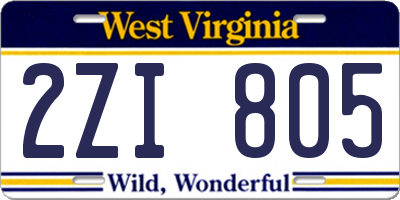 WV license plate 2ZI805