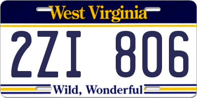 WV license plate 2ZI806
