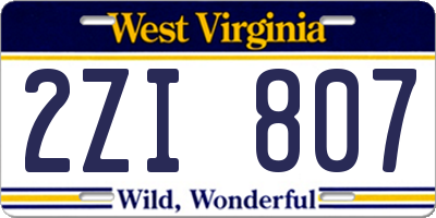 WV license plate 2ZI807