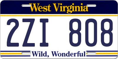 WV license plate 2ZI808