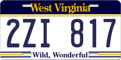 WV license plate 2ZI817