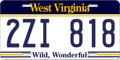 WV license plate 2ZI818