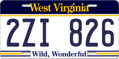 WV license plate 2ZI826