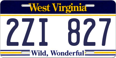 WV license plate 2ZI827