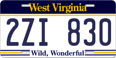WV license plate 2ZI830