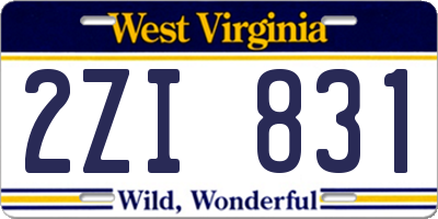 WV license plate 2ZI831