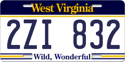 WV license plate 2ZI832