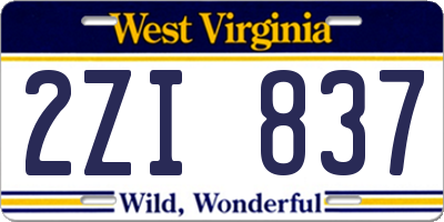 WV license plate 2ZI837