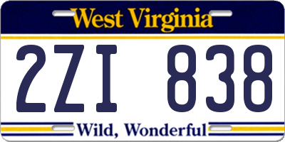 WV license plate 2ZI838