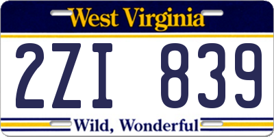 WV license plate 2ZI839