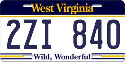 WV license plate 2ZI840
